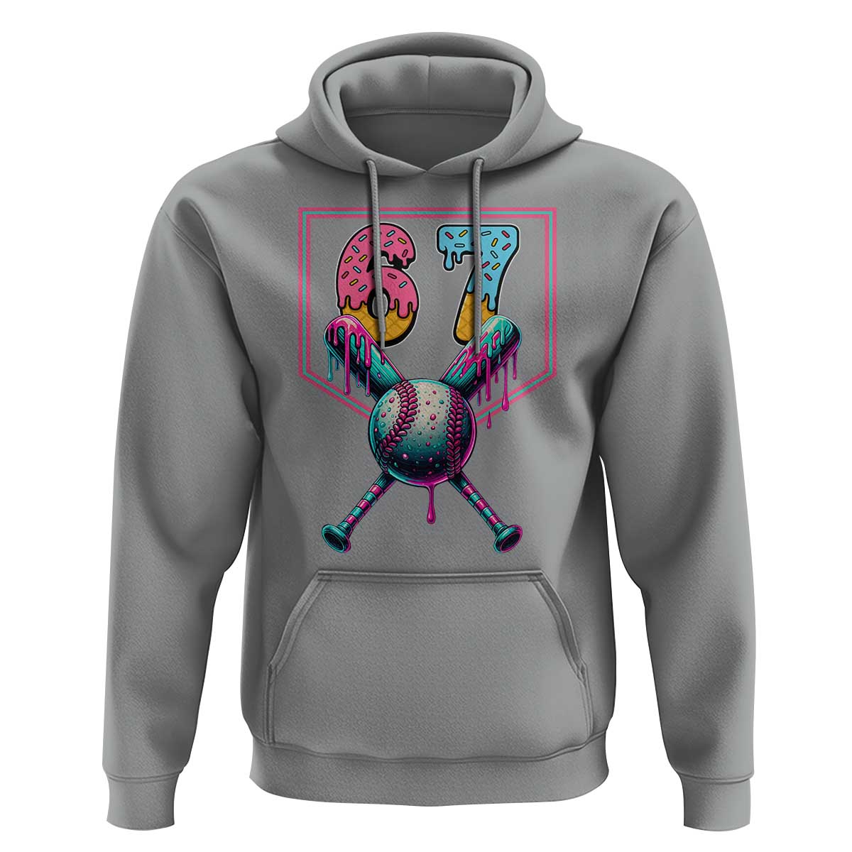 Funny Six Seven Baseball Drip Hoodie Number 67 Meme Drippy Bats - Wonder Print Shop