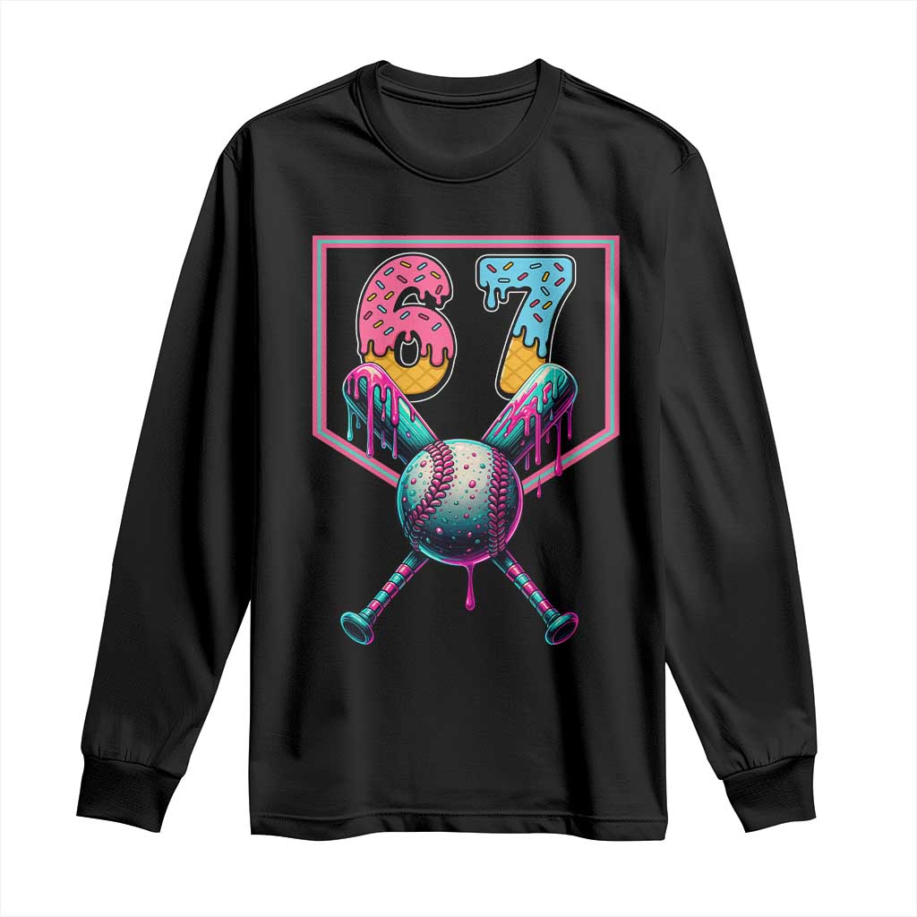 Funny Six Seven Baseball Drip Long Sleeve Shirt Number 67 Meme Drippy Bats - Wonder Print Shop