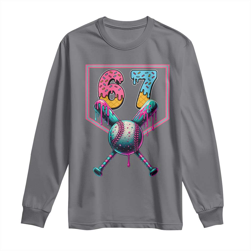 Funny Six Seven Baseball Drip Long Sleeve Shirt Number 67 Meme Drippy Bats - Wonder Print Shop