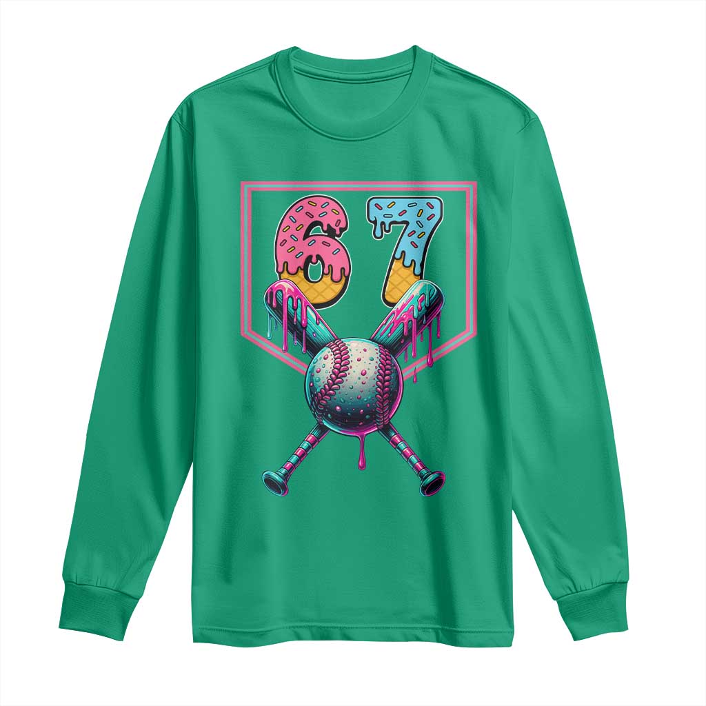 Funny Six Seven Baseball Drip Long Sleeve Shirt Number 67 Meme Drippy Bats - Wonder Print Shop
