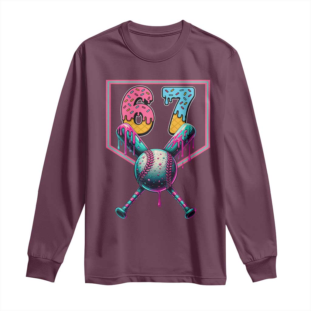 Funny Six Seven Baseball Drip Long Sleeve Shirt Number 67 Meme Drippy Bats - Wonder Print Shop