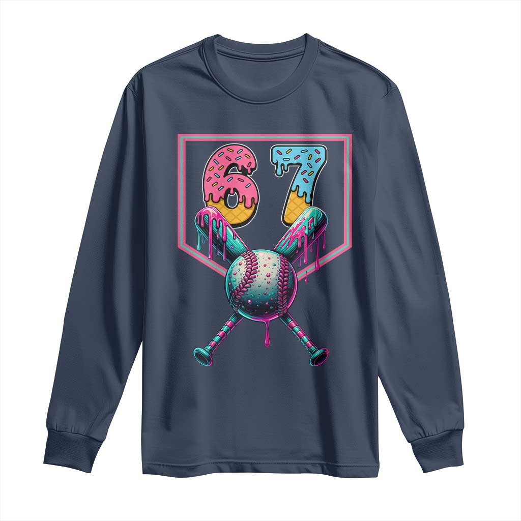 Funny Six Seven Baseball Drip Long Sleeve Shirt Number 67 Meme Drippy Bats - Wonder Print Shop