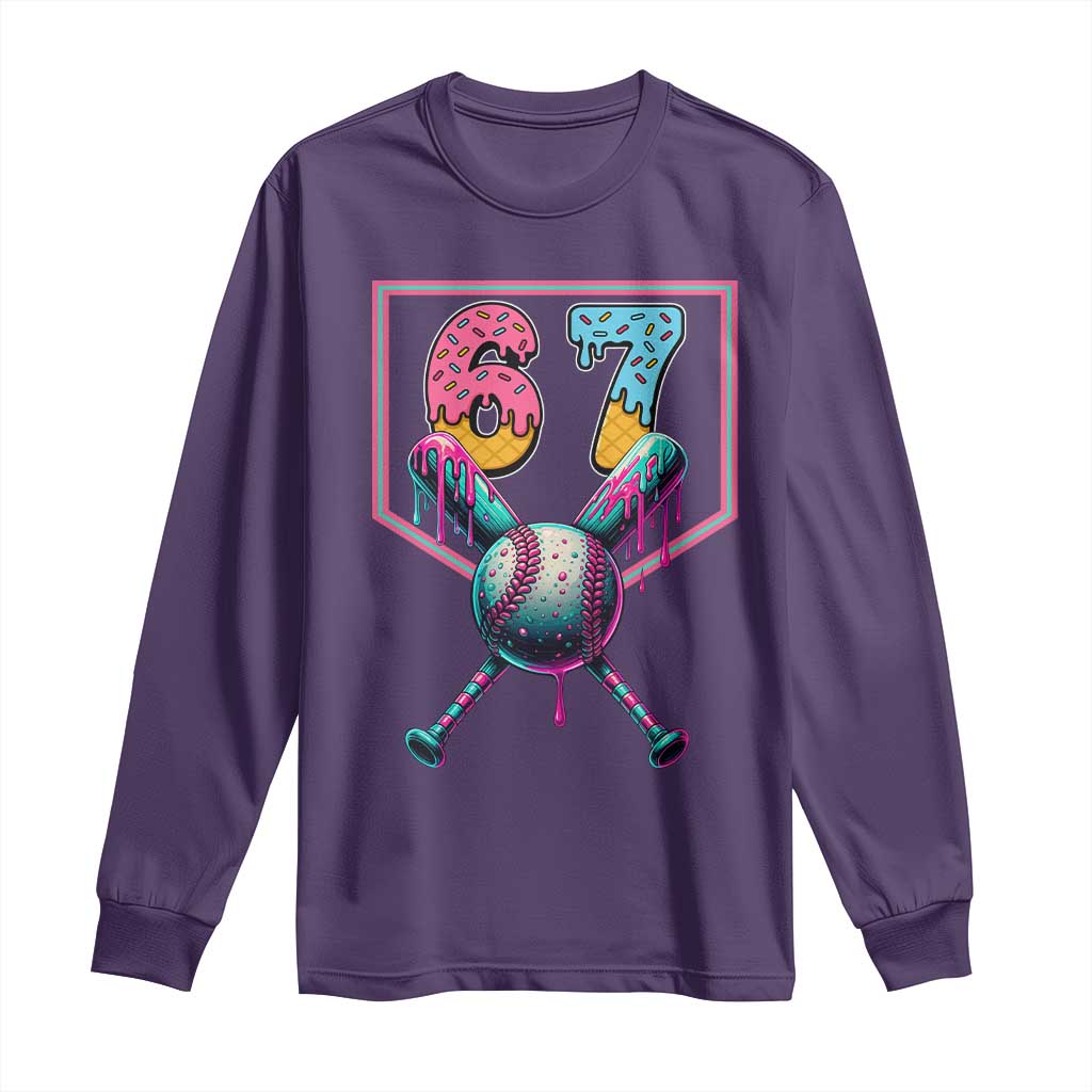 Funny Six Seven Baseball Drip Long Sleeve Shirt Number 67 Meme Drippy Bats - Wonder Print Shop