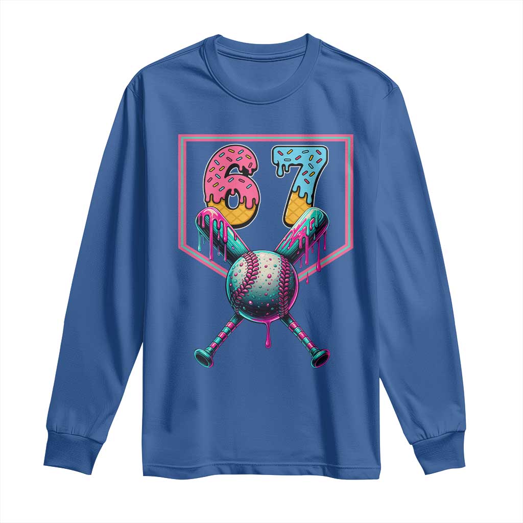 Funny Six Seven Baseball Drip Long Sleeve Shirt Number 67 Meme Drippy Bats - Wonder Print Shop