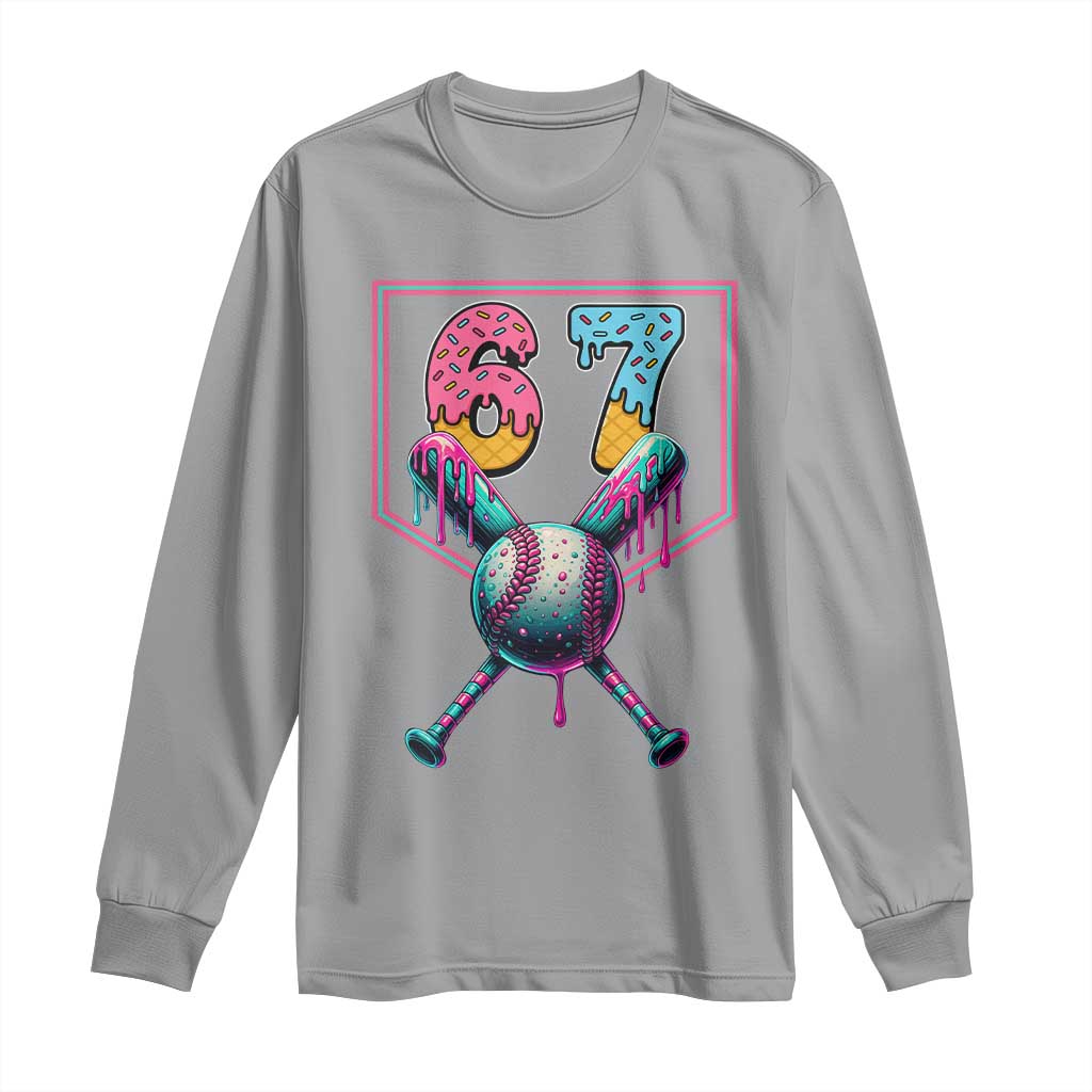 Funny Six Seven Baseball Drip Long Sleeve Shirt Number 67 Meme Drippy Bats - Wonder Print Shop