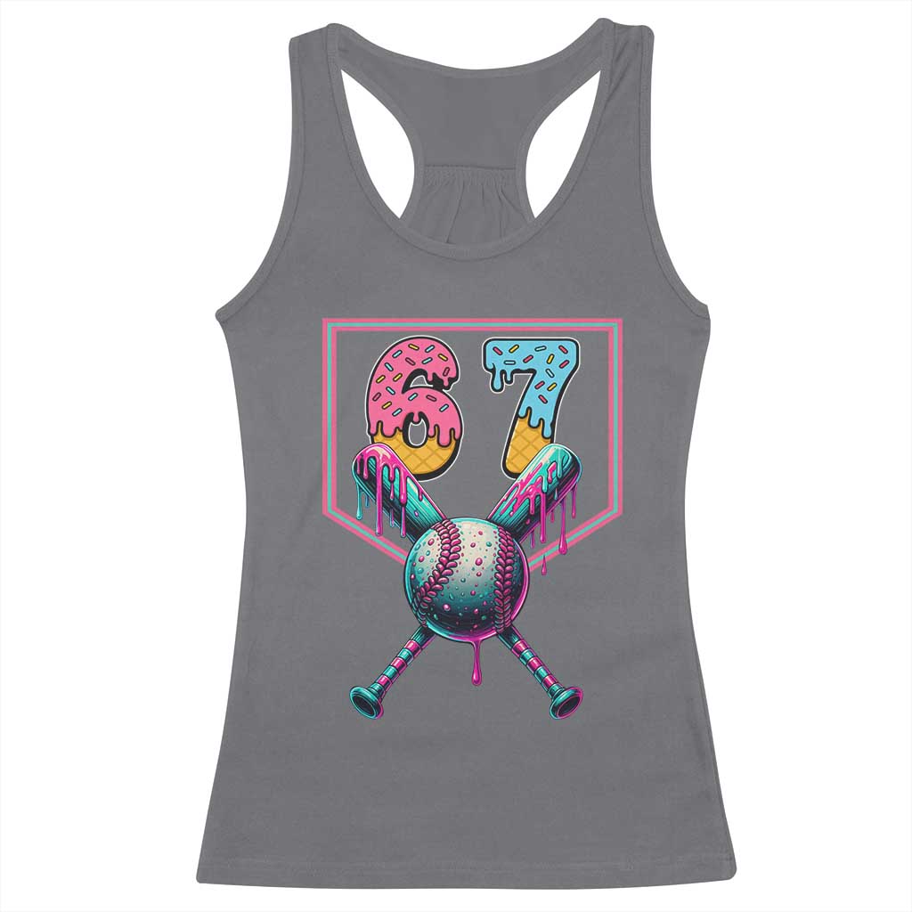 Funny Six Seven Baseball Drip Racerback Tank Top Number 67 Meme Drippy Bats - Wonder Print Shop