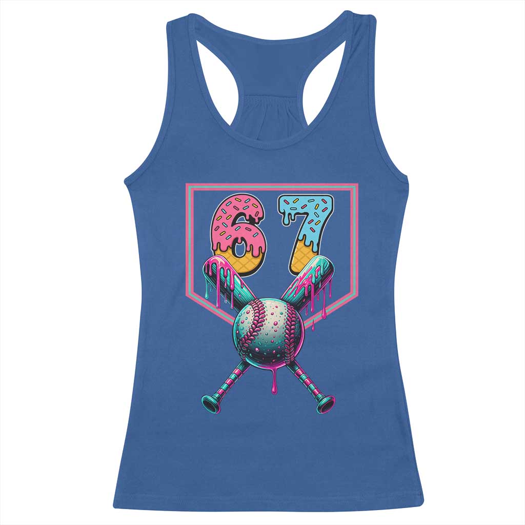 Funny Six Seven Baseball Drip Racerback Tank Top Number 67 Meme Drippy Bats - Wonder Print Shop