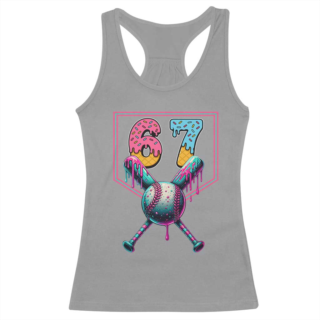 Funny Six Seven Baseball Drip Racerback Tank Top Number 67 Meme Drippy Bats - Wonder Print Shop