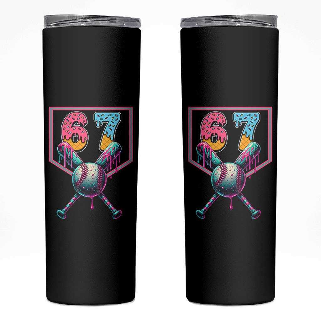 Funny Six Seven Baseball Drip Skinny Tumbler Number 67 Meme Drippy Bats - Wonder Print Shop