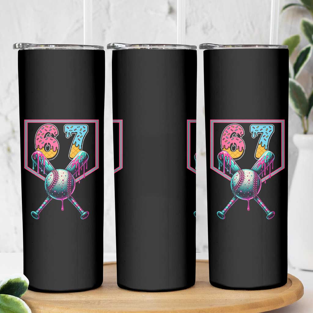 Funny Six Seven Baseball Drip Skinny Tumbler Number 67 Meme Drippy Bats - Wonder Print Shop