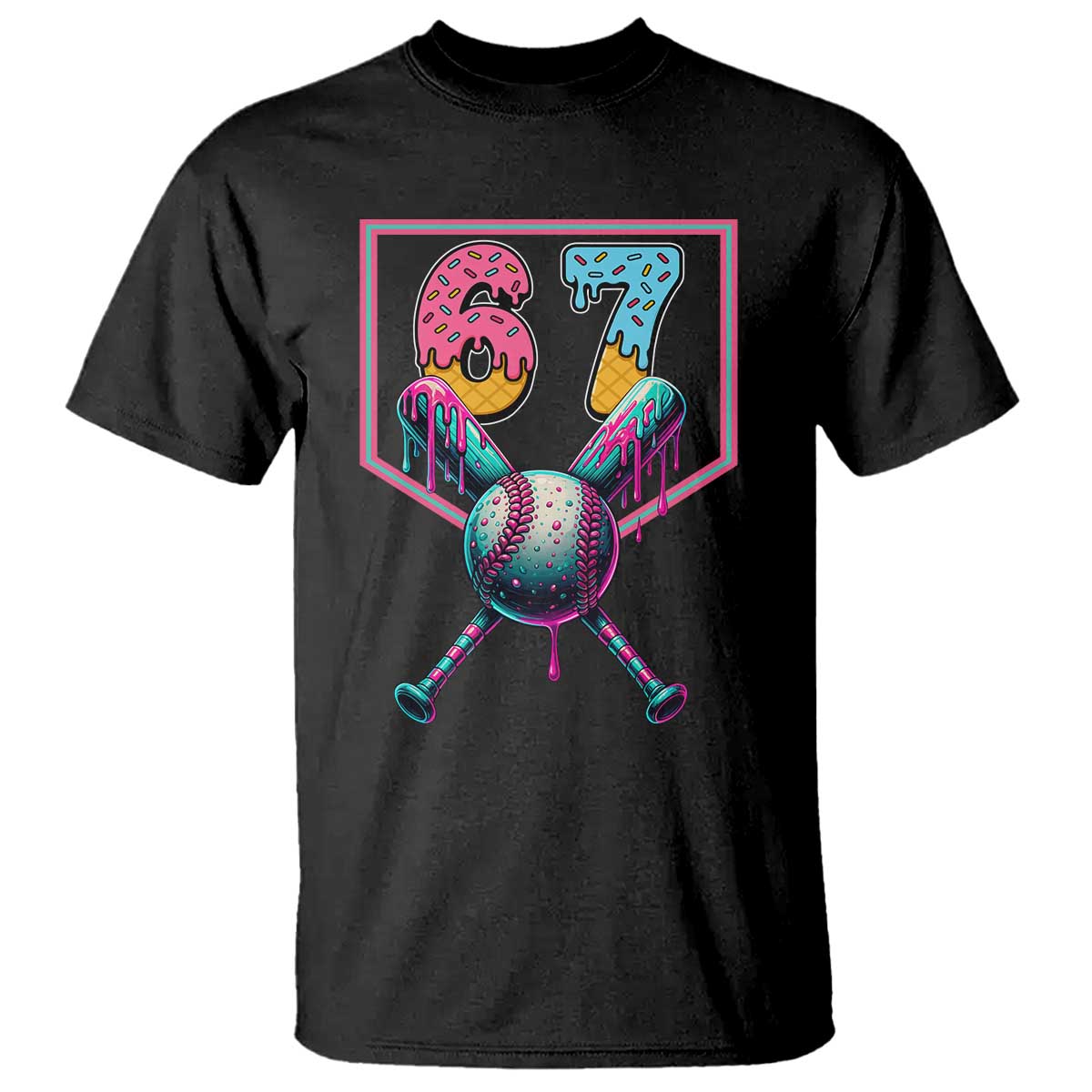 Funny Six Seven Baseball Drip T Shirt Number 67 Meme Drippy Bats - Wonder Print Shop