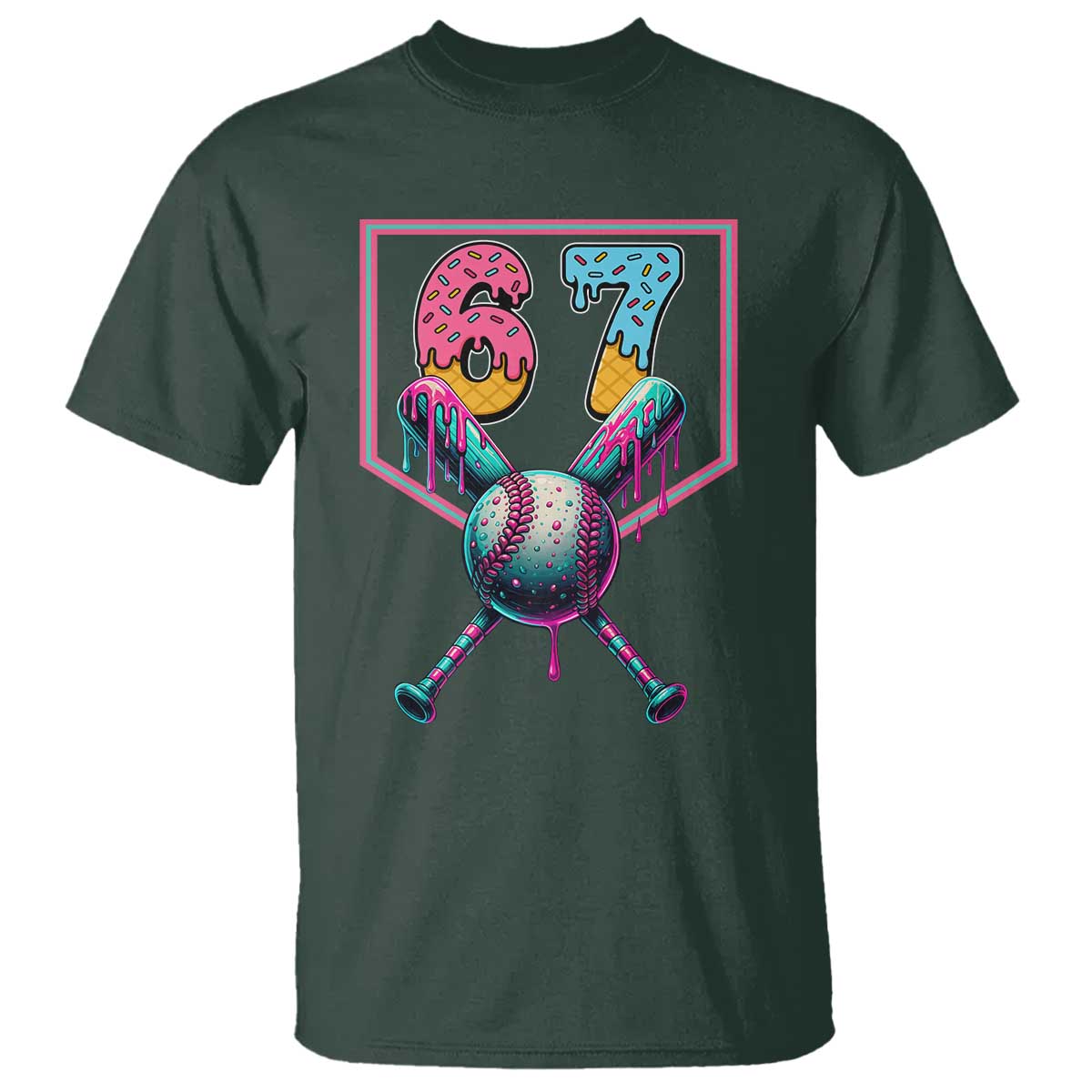 Funny Six Seven Baseball Drip T Shirt Number 67 Meme Drippy Bats - Wonder Print Shop