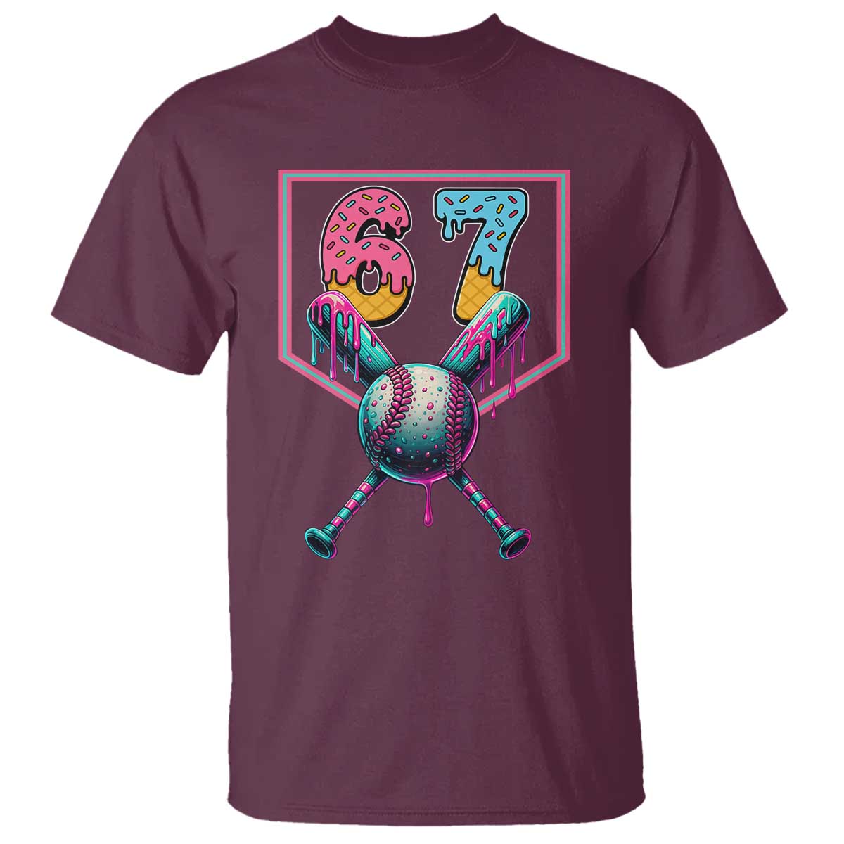 Funny Six Seven Baseball Drip T Shirt Number 67 Meme Drippy Bats - Wonder Print Shop