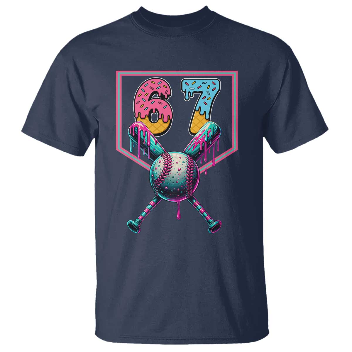 Funny Six Seven Baseball Drip T Shirt Number 67 Meme Drippy Bats - Wonder Print Shop