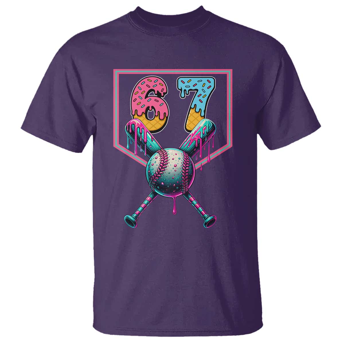 Funny Six Seven Baseball Drip T Shirt Number 67 Meme Drippy Bats - Wonder Print Shop