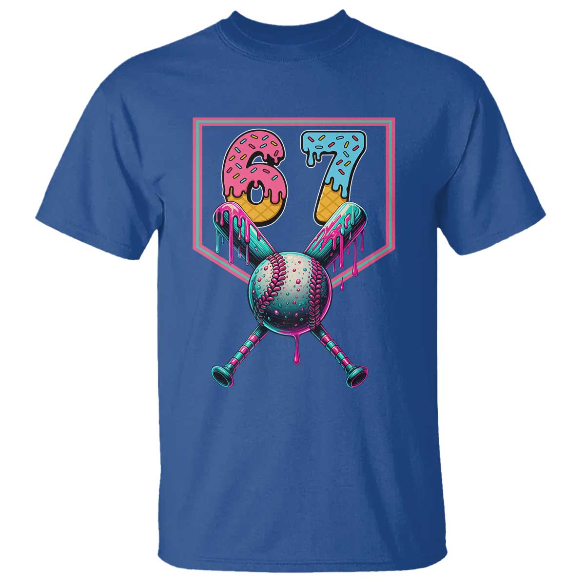 Funny Six Seven Baseball Drip T Shirt Number 67 Meme Drippy Bats - Wonder Print Shop