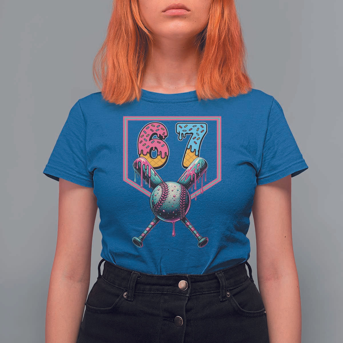Funny Six Seven Baseball Drip T Shirt For Women Number 67 Meme Drippy Bats - Wonder Print Shop