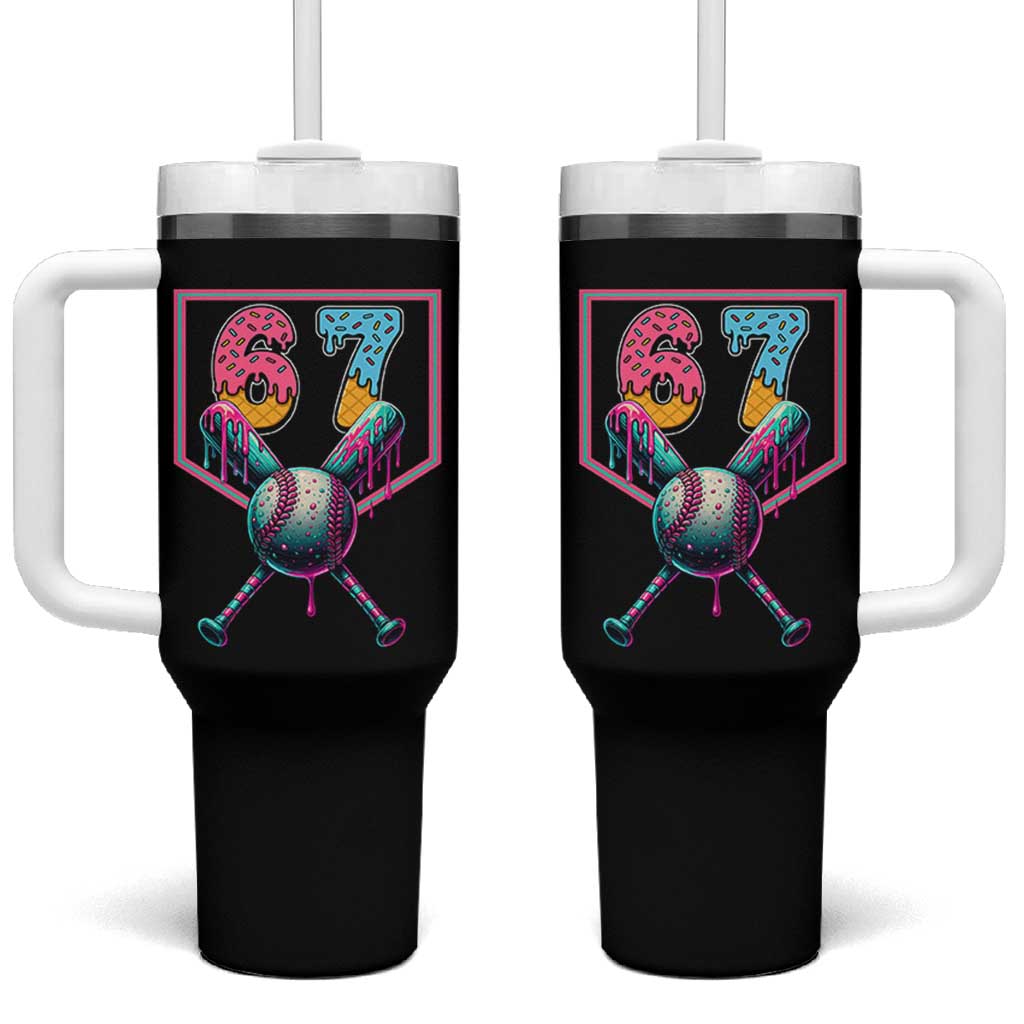 Funny Six Seven Baseball Drip Tumbler With Handle Number 67 Meme Drippy Bats - Wonder Print Shop