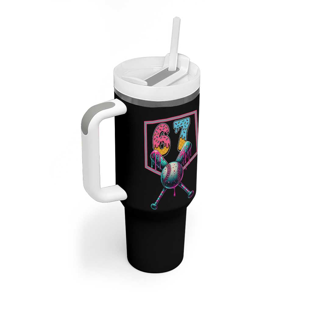 Funny Six Seven Baseball Drip Tumbler With Handle Number 67 Meme Drippy Bats - Wonder Print Shop