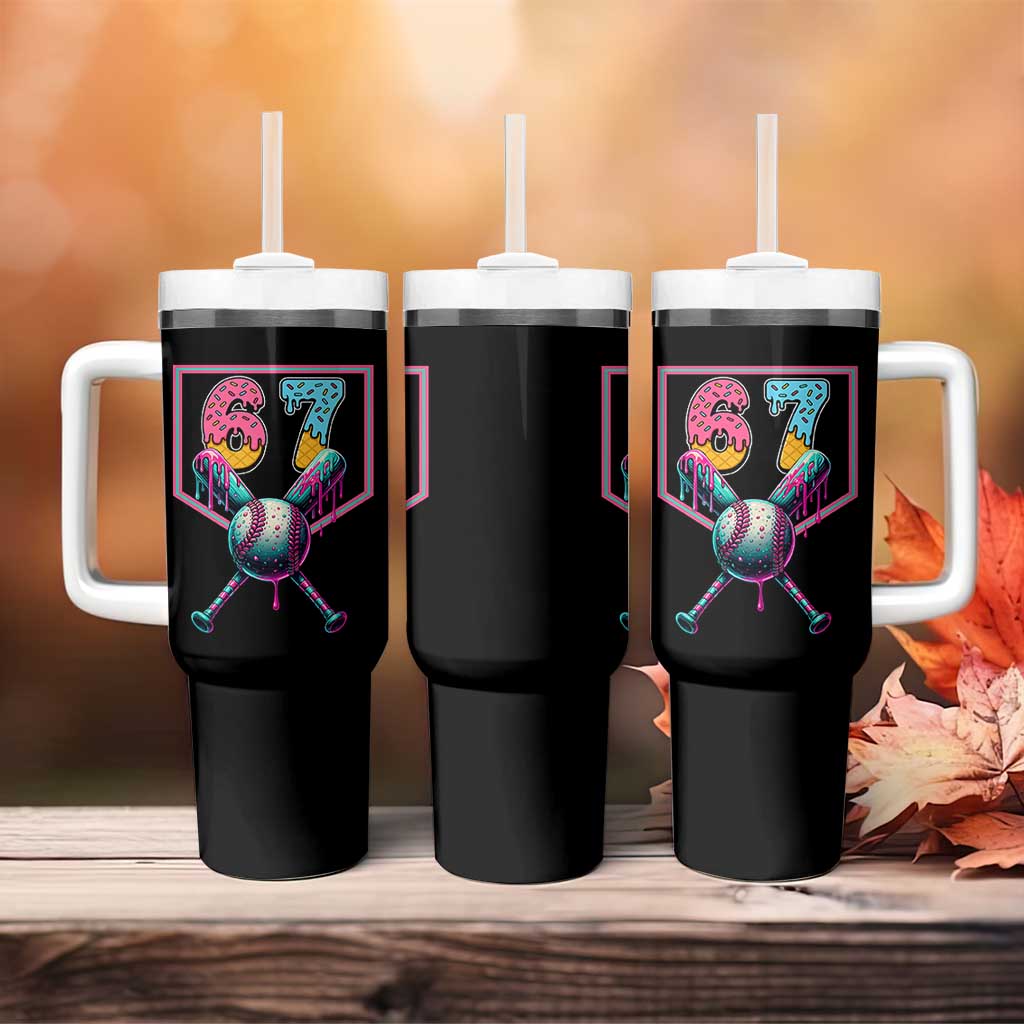 Funny Six Seven Baseball Drip Tumbler With Handle Number 67 Meme Drippy Bats - Wonder Print Shop