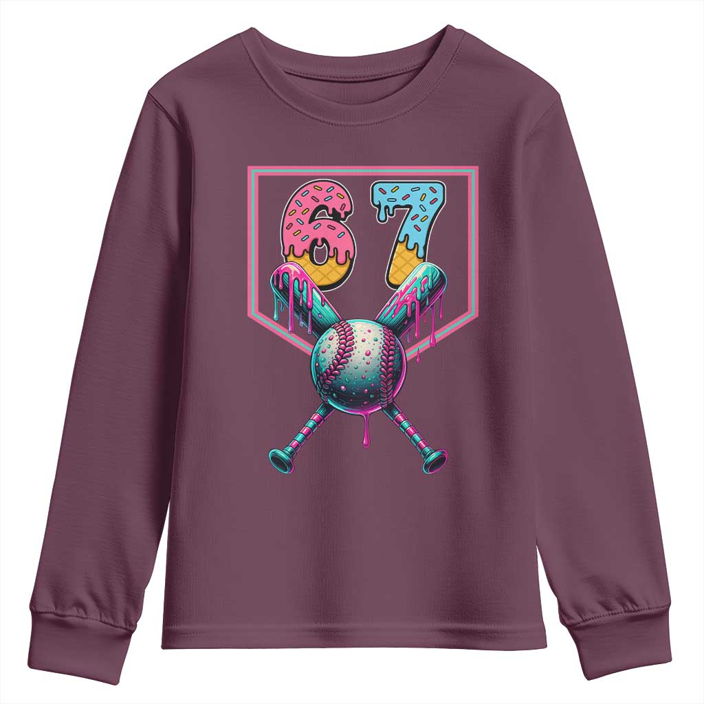 Funny Six Seven Baseball Drip Youth Sweatshirt Number 67 Meme Drippy Bats - Wonder Print Shop