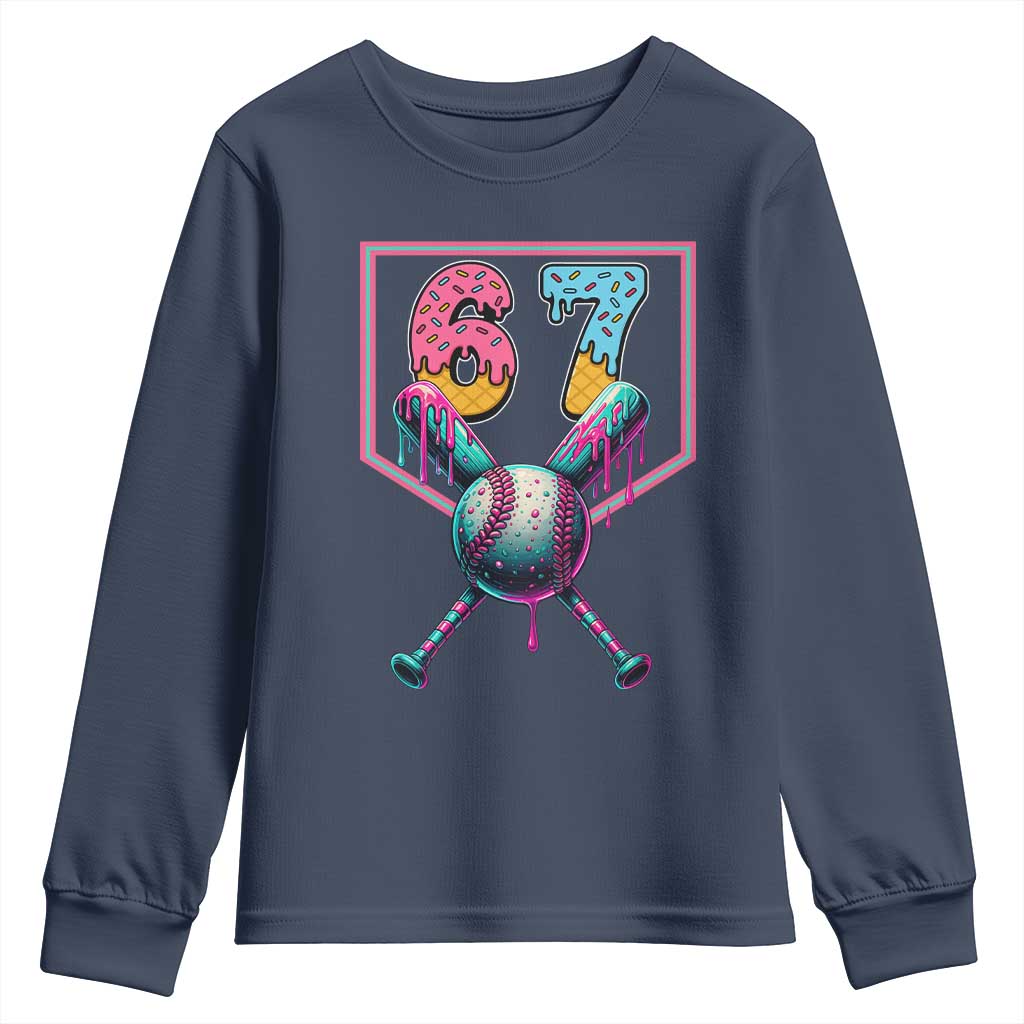 Funny Six Seven Baseball Drip Youth Sweatshirt Number 67 Meme Drippy Bats - Wonder Print Shop