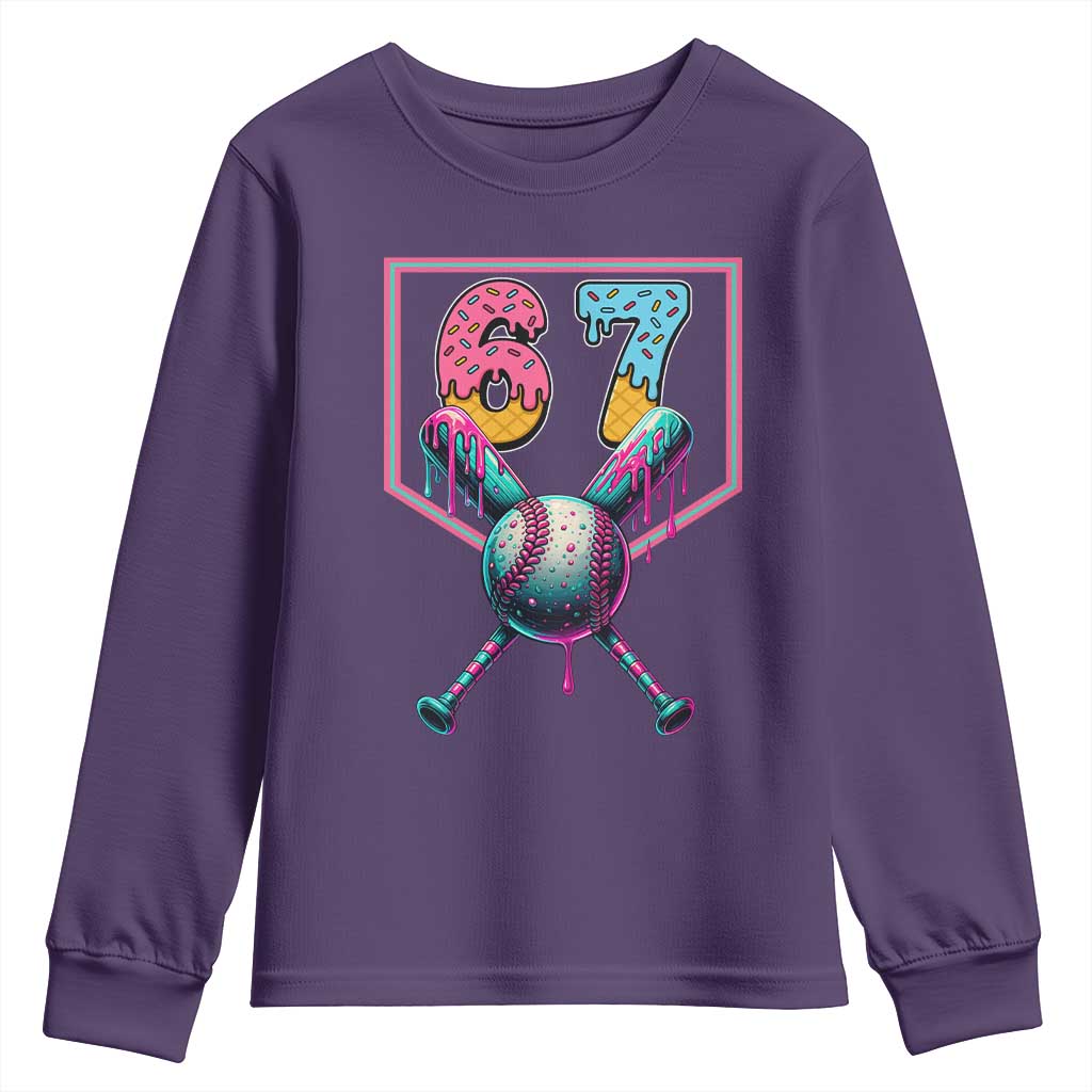 Funny Six Seven Baseball Drip Youth Sweatshirt Number 67 Meme Drippy Bats - Wonder Print Shop