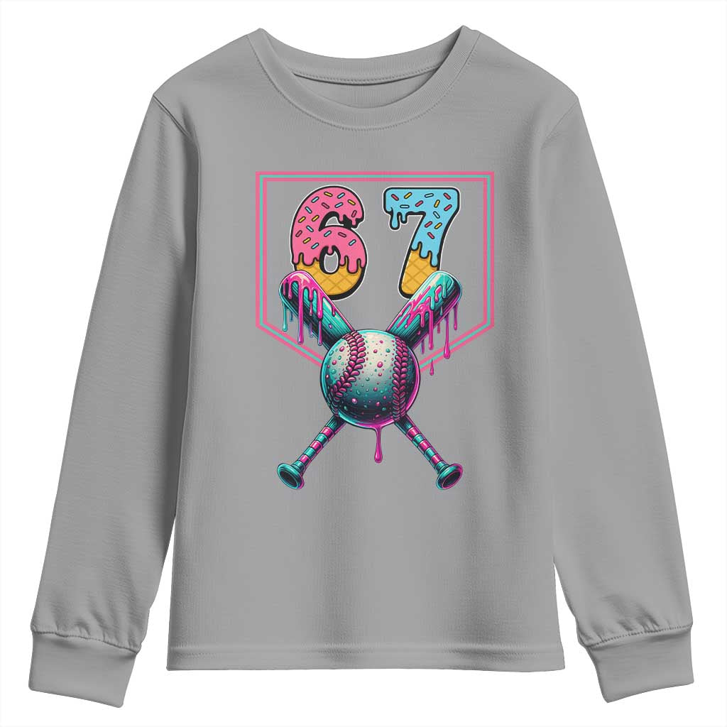 Funny Six Seven Baseball Drip Youth Sweatshirt Number 67 Meme Drippy Bats - Wonder Print Shop