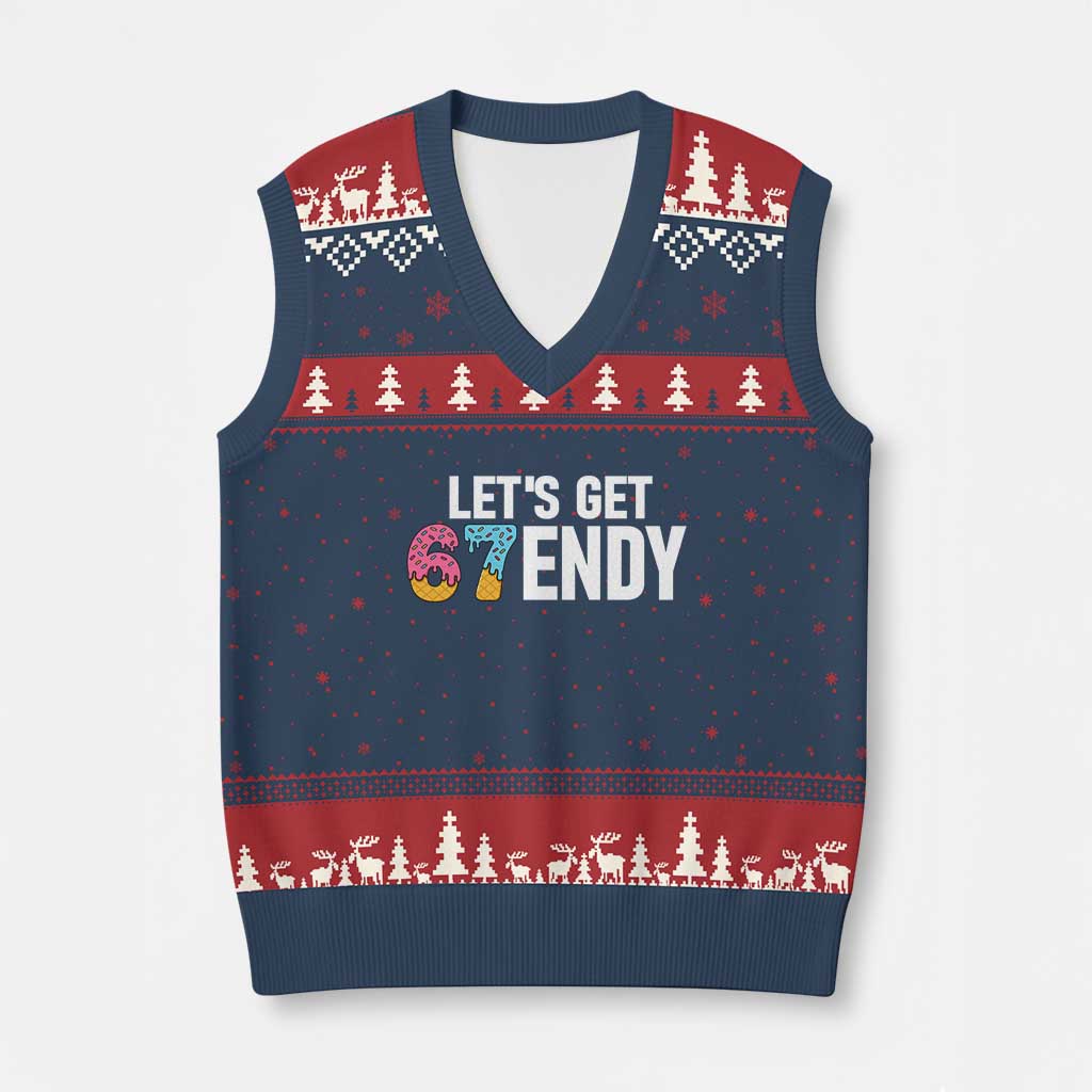 Funny Six Seven 67 V-Neck Knit Sweater Vest Lets Get Sendy 6 7 Meme Icecream - Wonder Print Shop