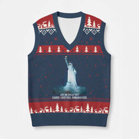 Statue of Liberty Ghost V-Neck Knit Sweater Vest Are We Great Yet Cause I Just Feel Embarrased - Wonder Print Shop