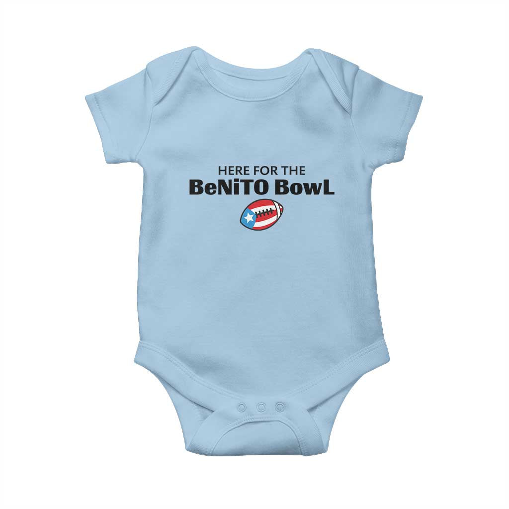 Here For The Benito Bowl Baby Onesie Funny Puerto Rican Football Party Celebration
