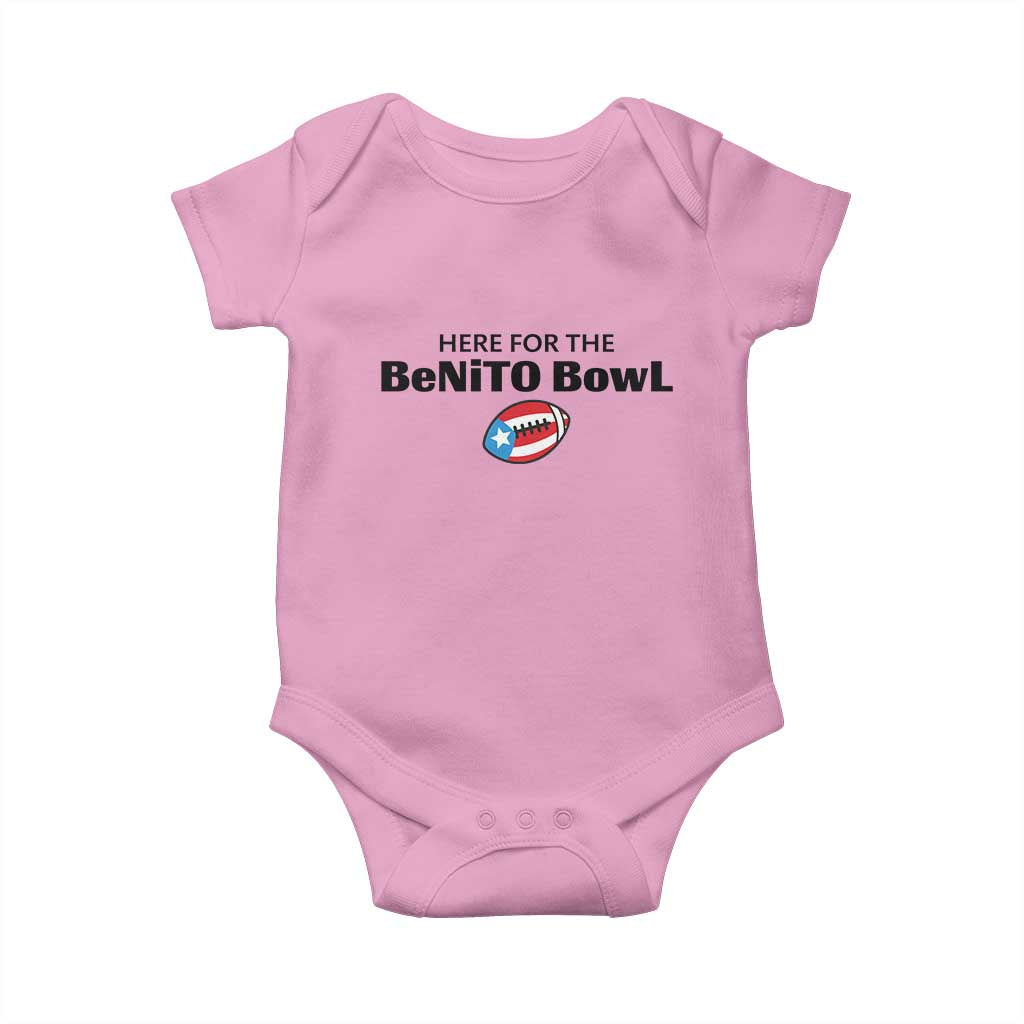 Here For The Benito Bowl Baby Onesie Funny Puerto Rican Football Party Celebration