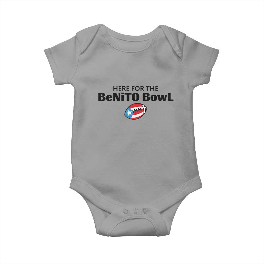 Here For The Benito Bowl Baby Onesie Funny Puerto Rican Football Party Celebration