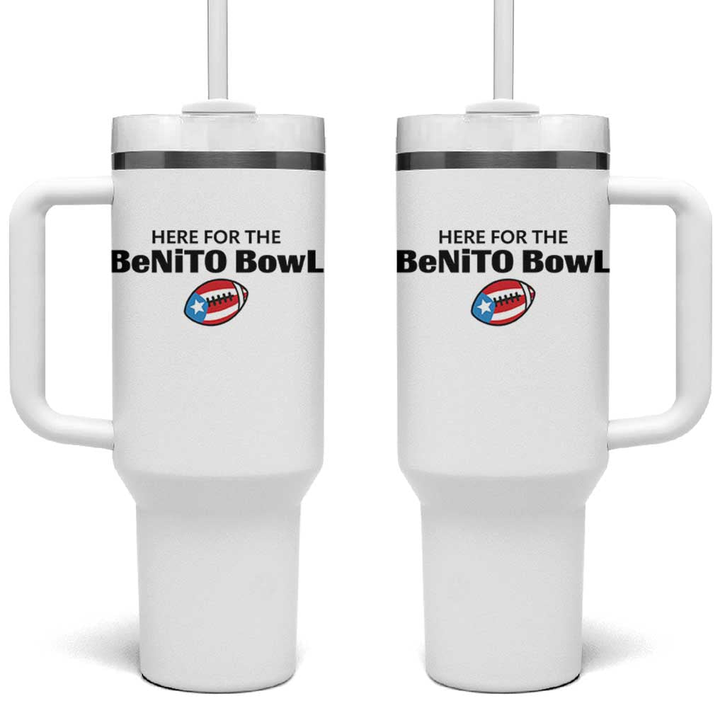Here For The Benito Bowl Tumbler With Handle Funny Puerto Rican Football Party Celebration