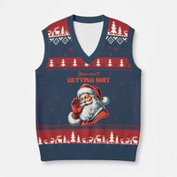 Funny Santa V-Neck Knit Sweater Vest You Ain't Getting Shit Retro - Wonder Print Shop