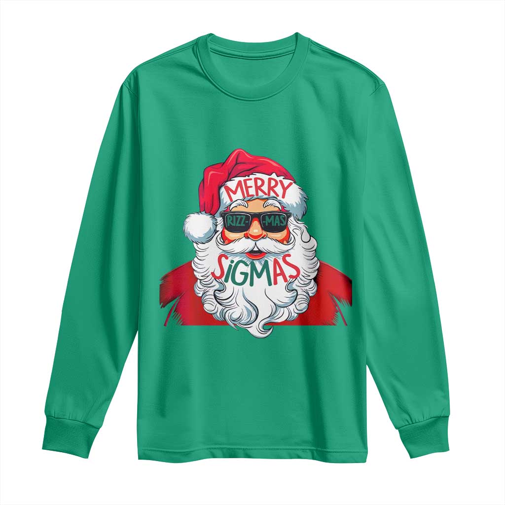 Funny Santa Rizz Christmas Long Sleeve Shirt Merry Rizzmas Sigmas Xmas Gen Alpha Middle School