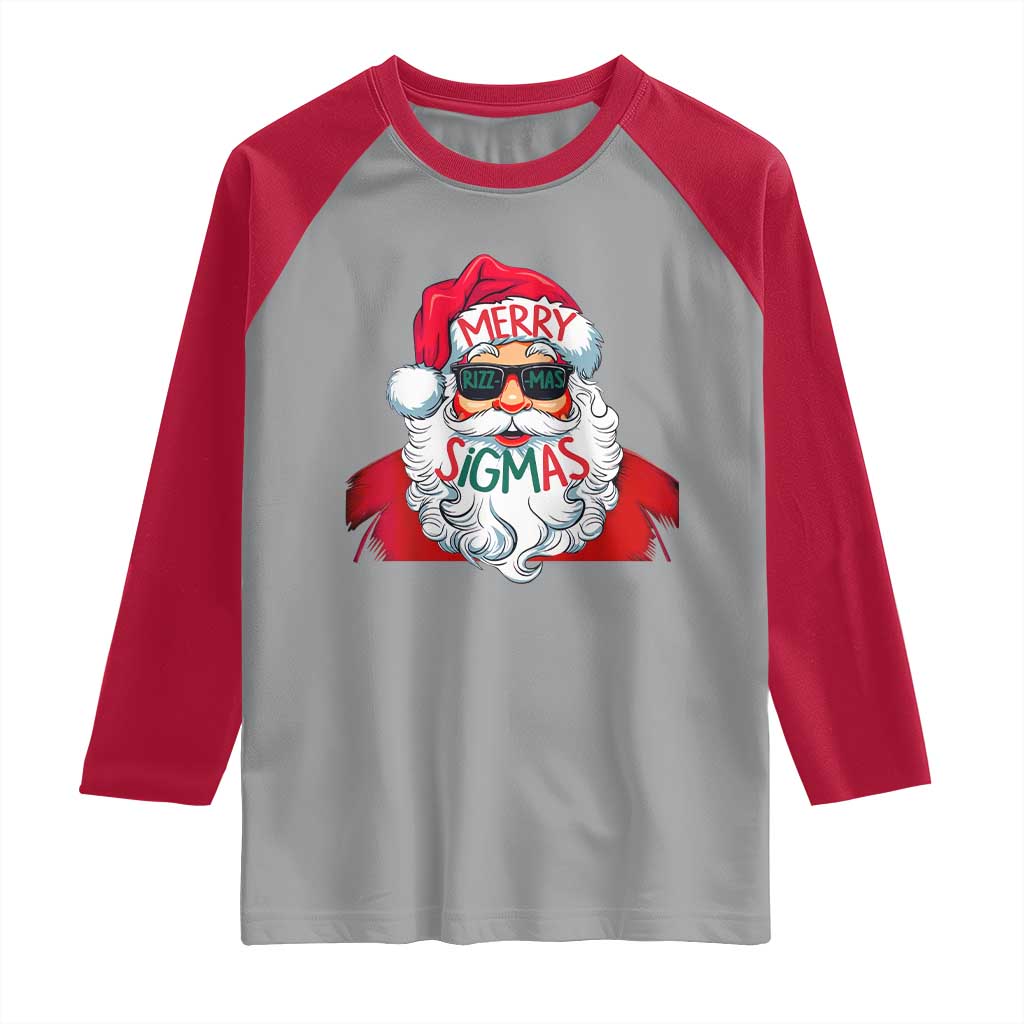 Funny Santa Rizz Christmas Raglan Shirt Merry Rizzmas Sigmas Xmas Gen Alpha Middle School