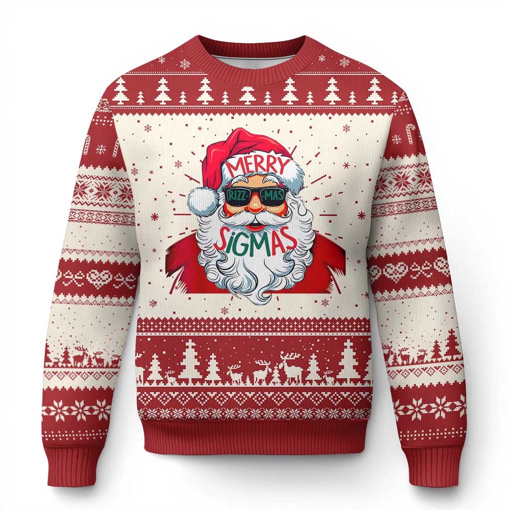 Funny Santa Rizz Xmas Ugly Christmas Sweater Merry Rizzmas Sigmas Xmas Gen Alpha Middle School - Wonder Print Shop