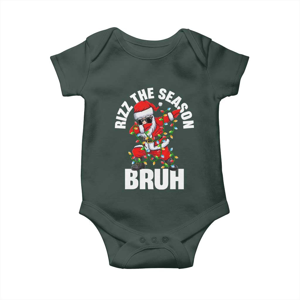 Funny Dabbing Santa Rizz Christmas Baby Onesie Rizz The Season Bruh Xmas Lights