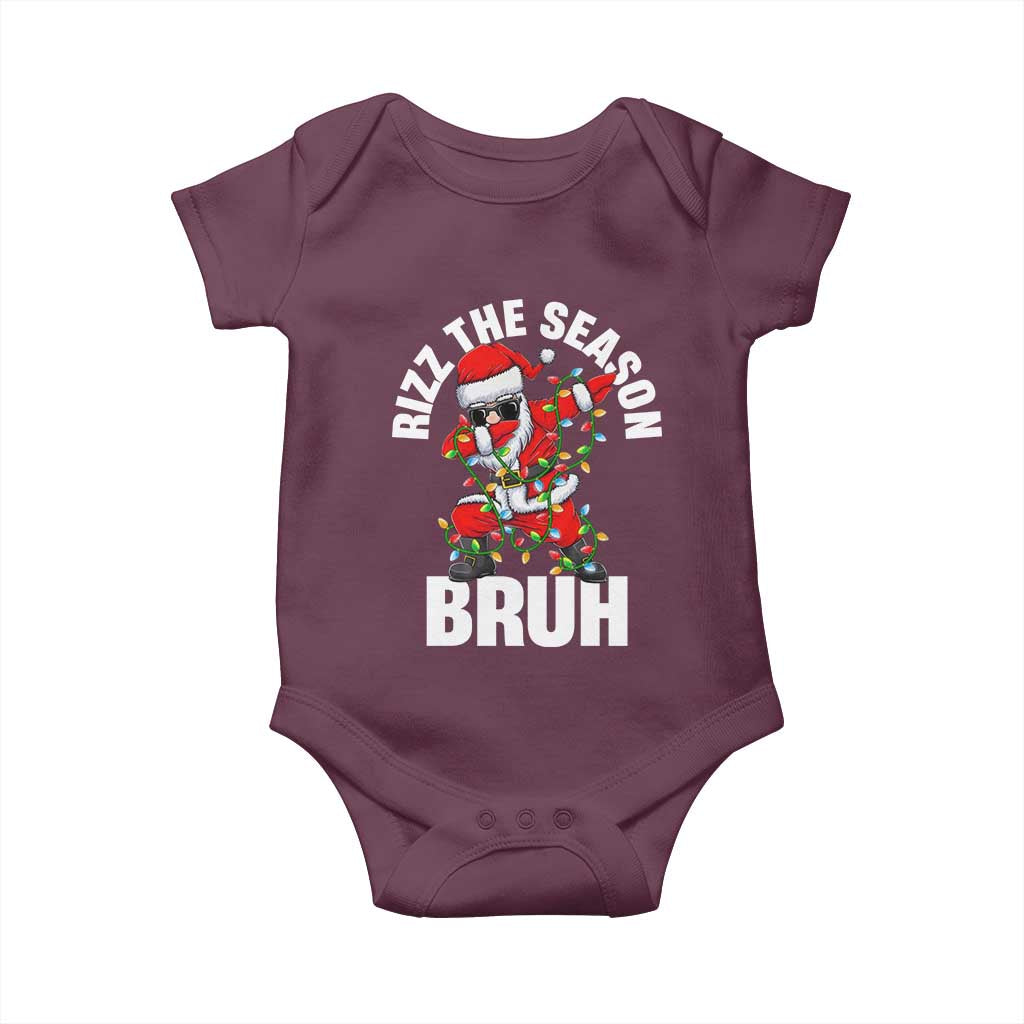 Funny Dabbing Santa Rizz Christmas Baby Onesie Rizz The Season Bruh Xmas Lights