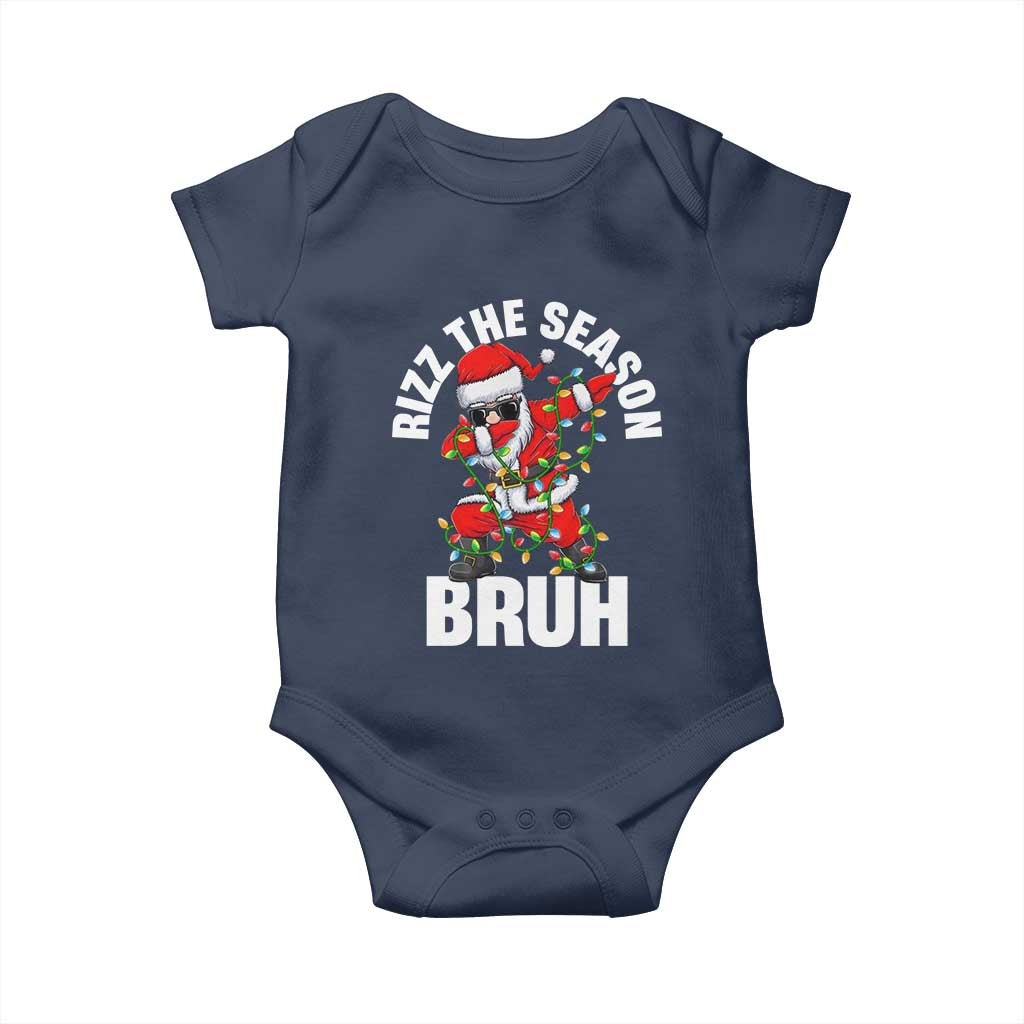 Funny Dabbing Santa Rizz Christmas Baby Onesie Rizz The Season Bruh Xmas Lights
