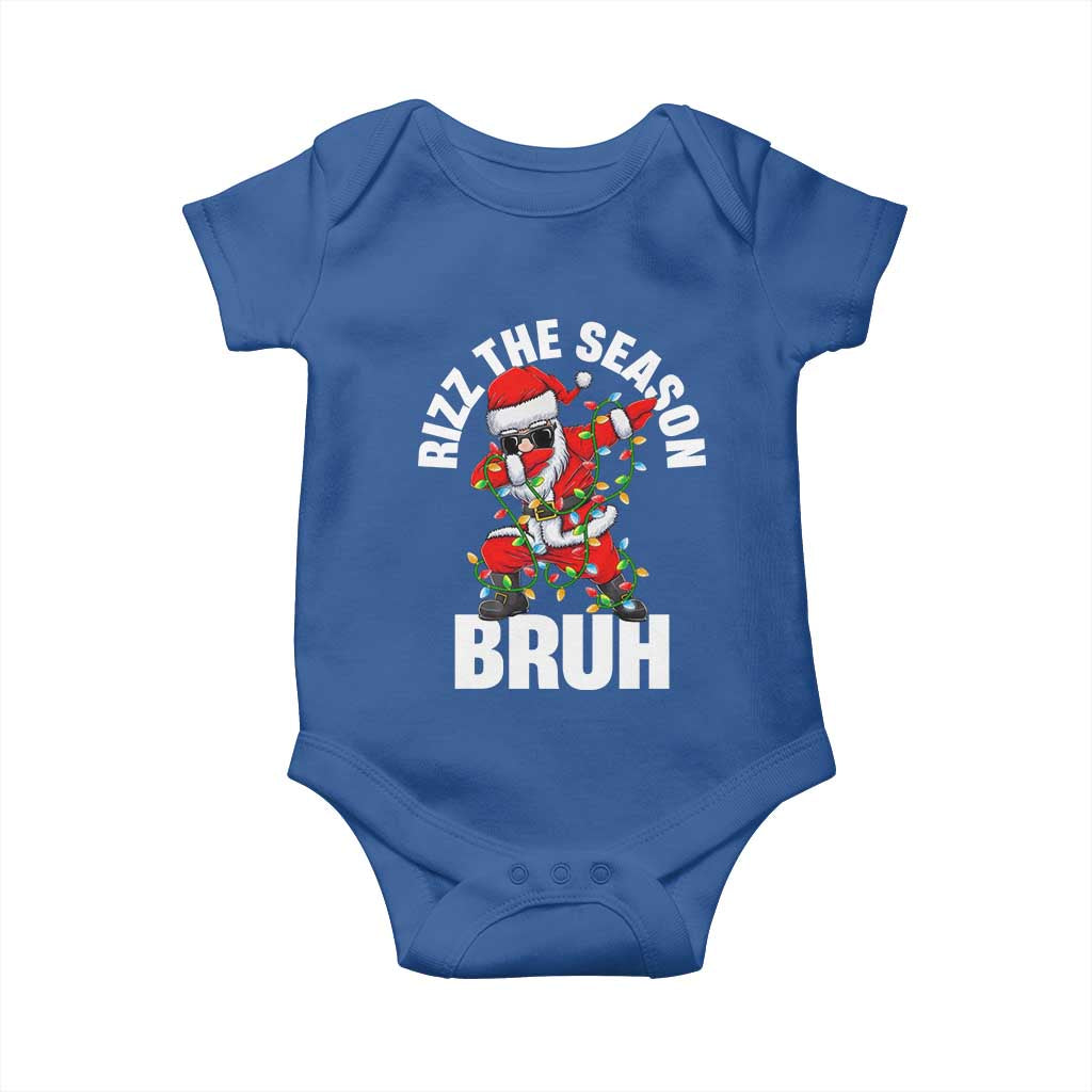 Funny Dabbing Santa Rizz Christmas Baby Onesie Rizz The Season Bruh Xmas Lights