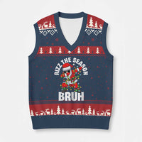 Funny Dabbing Santa Rizz Xmas V-Neck Knit Sweater Vest Rizz The Season Bruh Xmas Lights - Wonder Print Shop