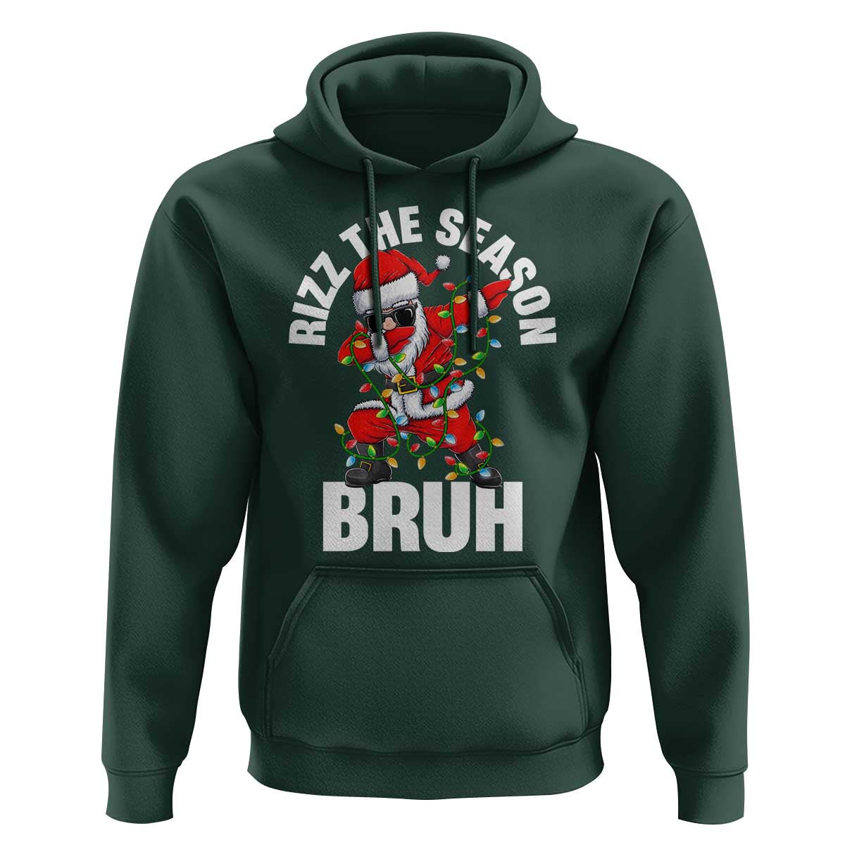 Funny Dabbing Santa Rizz Christmas Hoodie Rizz The Season Bruh Xmas Lights