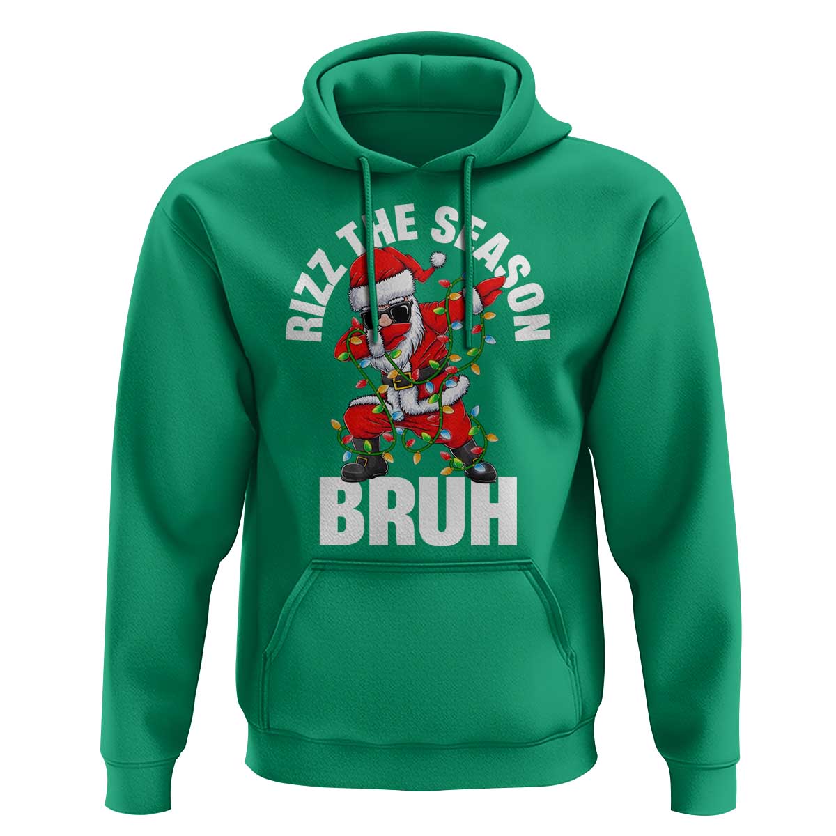 Funny Dabbing Santa Rizz Christmas Hoodie Rizz The Season Bruh Xmas Lights