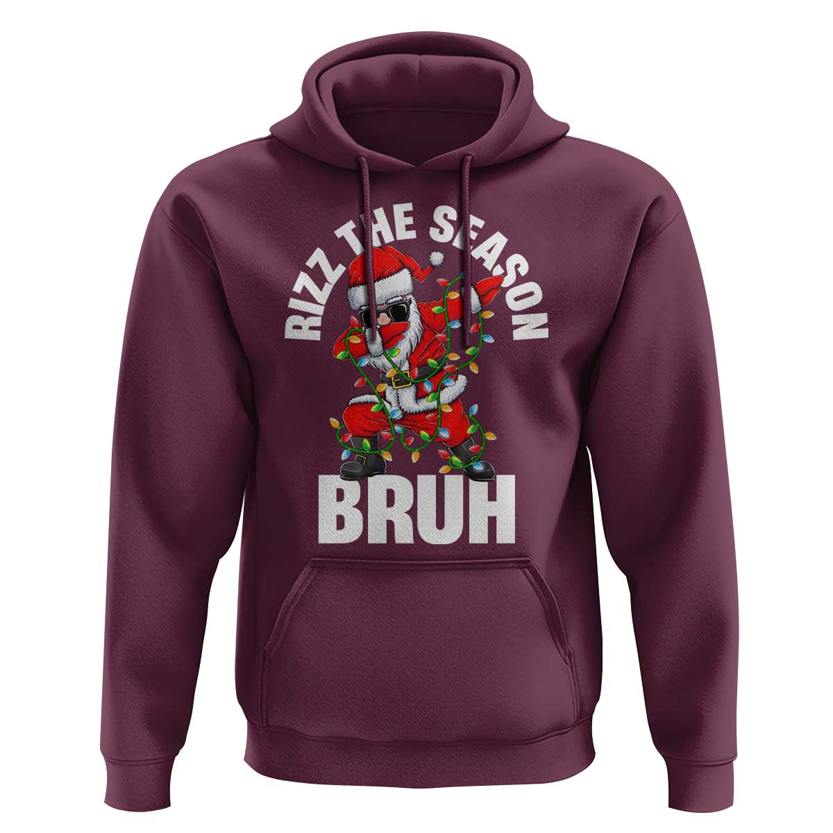 Funny Dabbing Santa Rizz Christmas Hoodie Rizz The Season Bruh Xmas Lights
