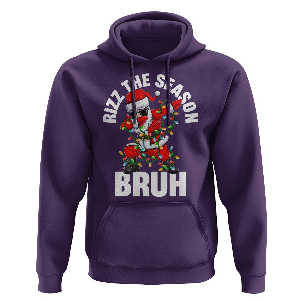 Funny Dabbing Santa Rizz Christmas Hoodie Rizz The Season Bruh Xmas Lights