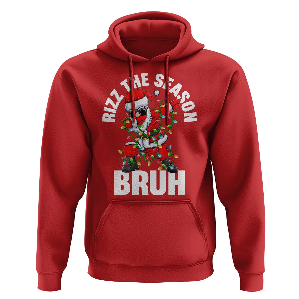 Funny Dabbing Santa Rizz Christmas Hoodie Rizz The Season Bruh Xmas Lights