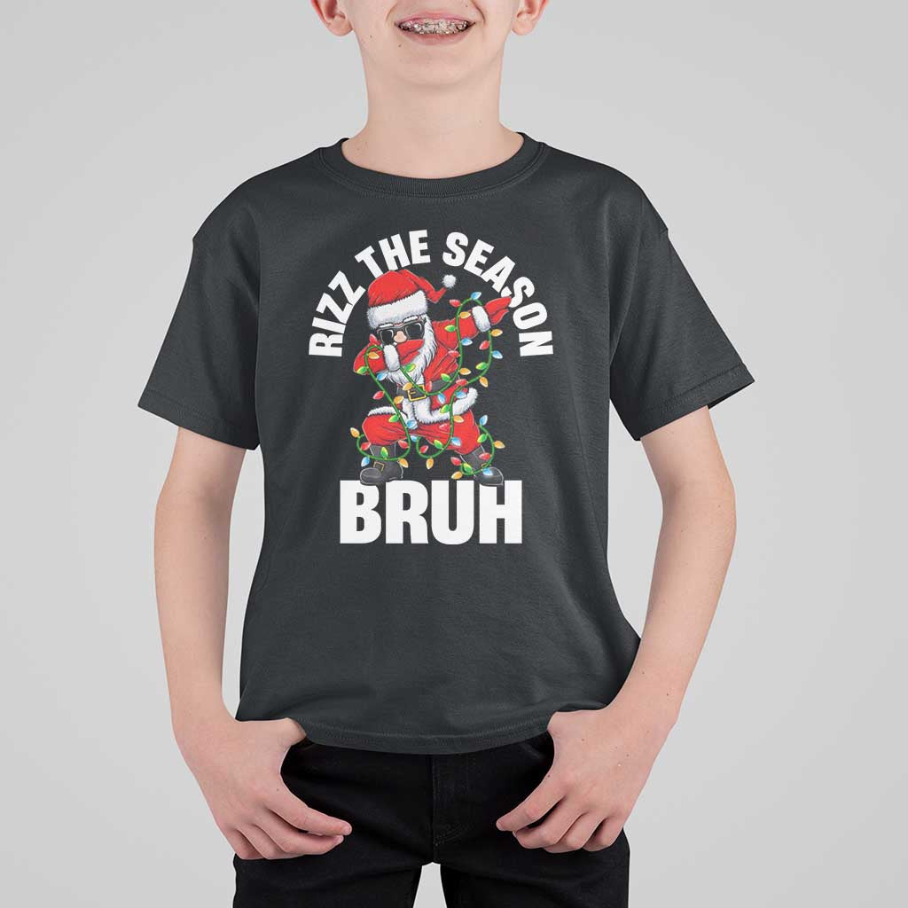 Funny Dabbing Santa Rizz Christmas T Shirt For Kid Rizz The Season Bruh Xmas Lights - Wonder Print Shop