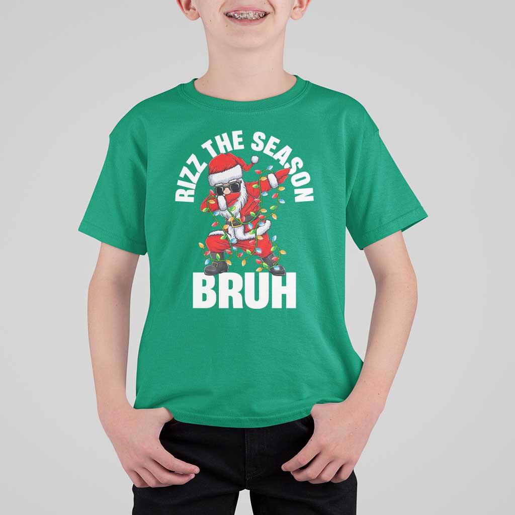 Funny Dabbing Santa Rizz Christmas T Shirt For Kid Rizz The Season Bruh Xmas Lights - Wonder Print Shop